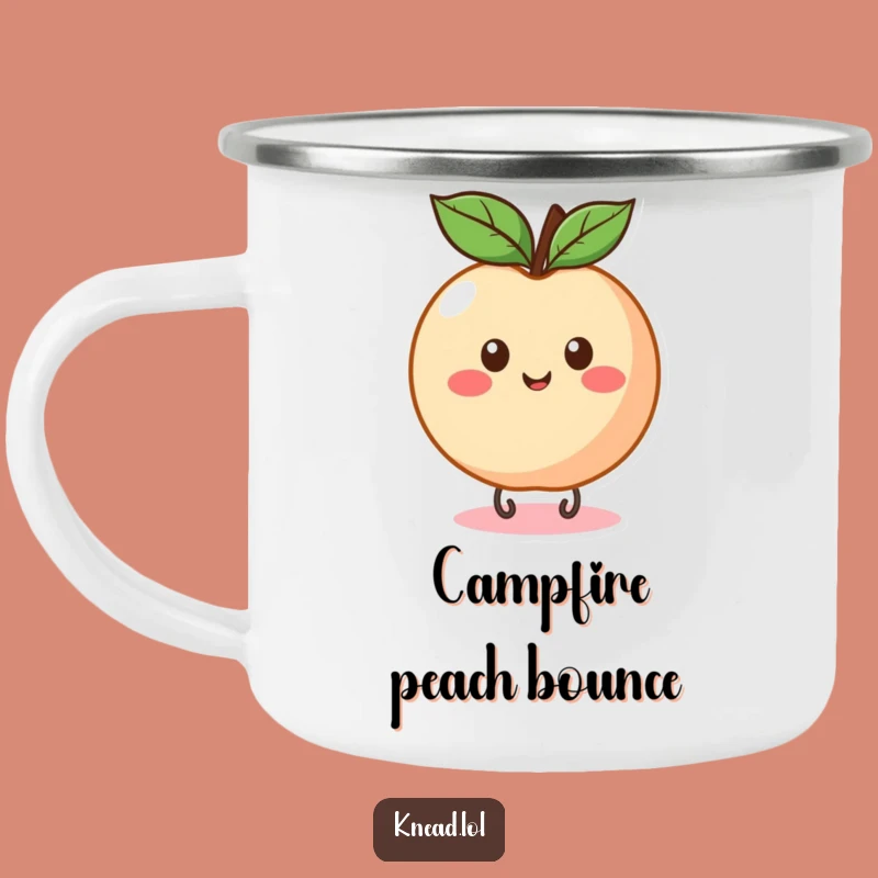 Funny Peach Bounce Camping Mug: Fruity Adventure Fuel, Perfect Outdoor Gift!