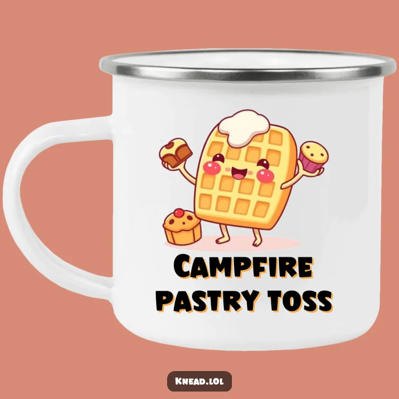 Funny Waffle Juggling Camping Mug: Breakfast Adventure Fuel, Perfect Outdoor Gift!