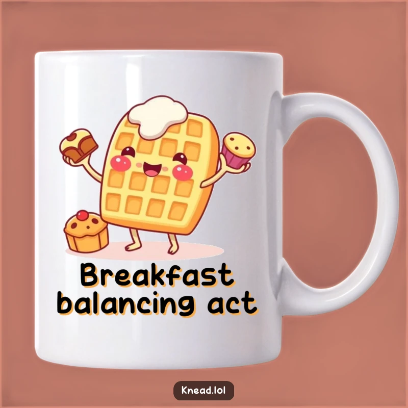 Funny Waffle Juggling Mug: Cheerful Breakfast Action, Perfect Gag Gift!