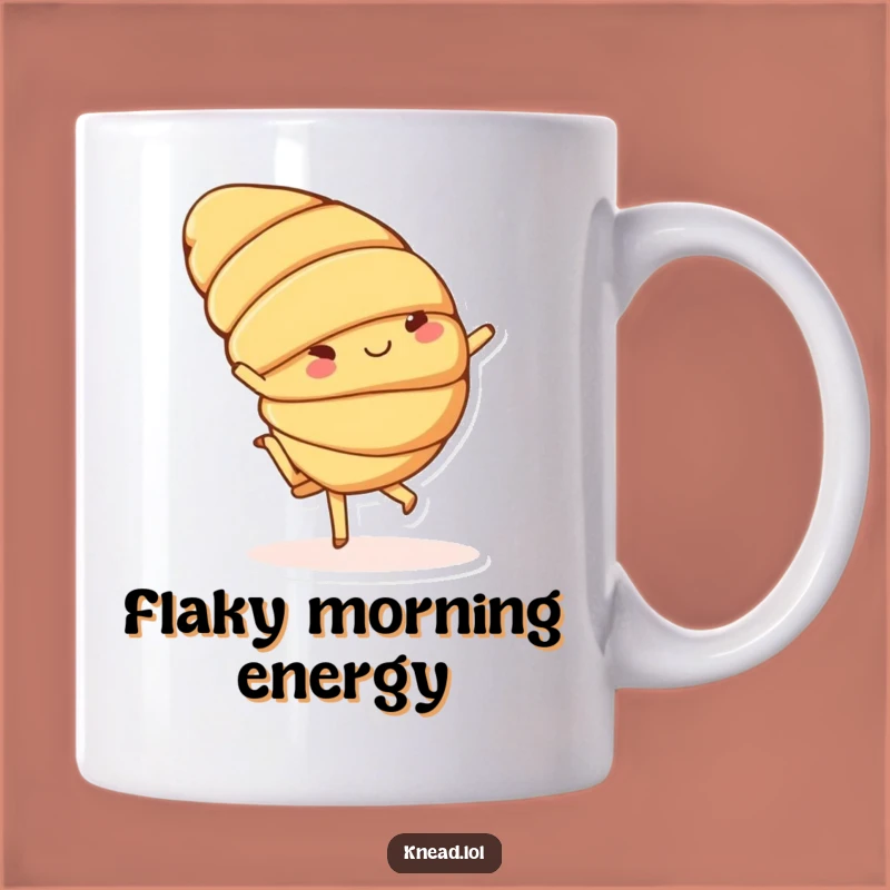 Funny Croissant Mug: Cartwheeling Character, Perfect Breakfast Gift