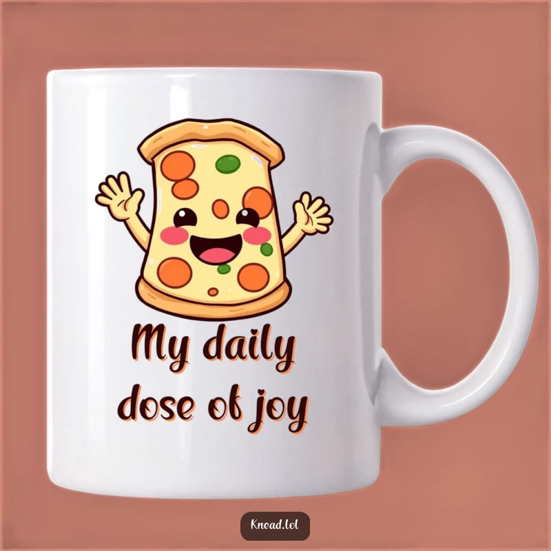 Funny Pizza Slice Mug: Energetic Waving Character, Perfect Cheerful Gift