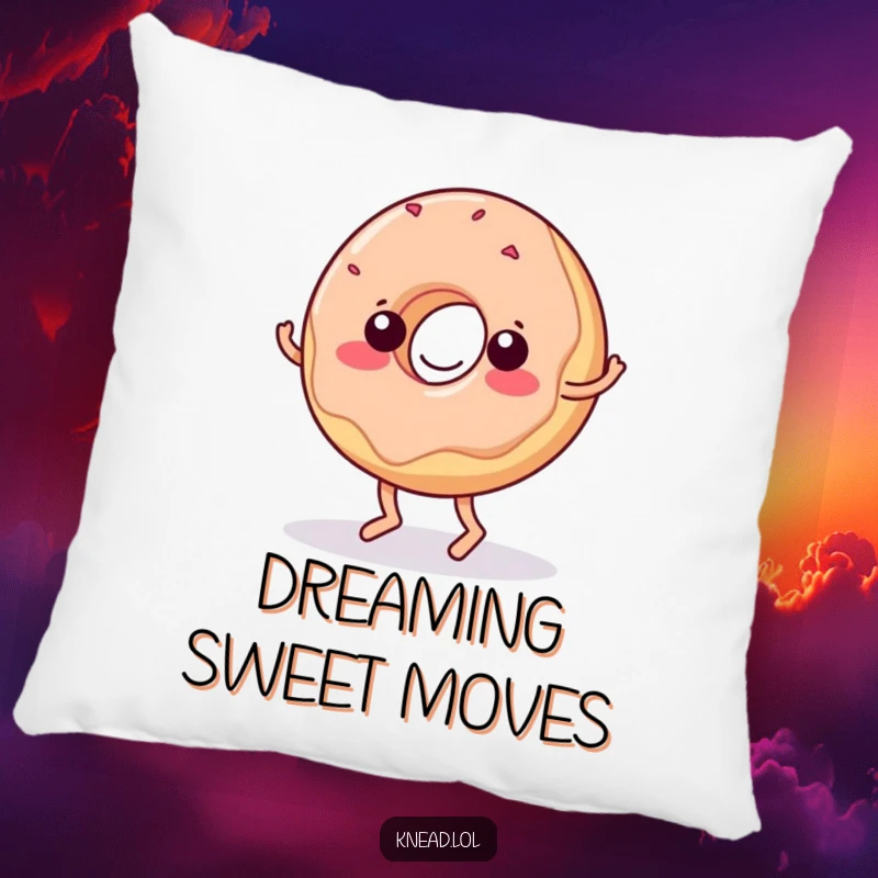 Funny Donut Pillow: Features a wiggling jelly donut with tiny feet, doing a funny dance, bringing comfort and sweetness.