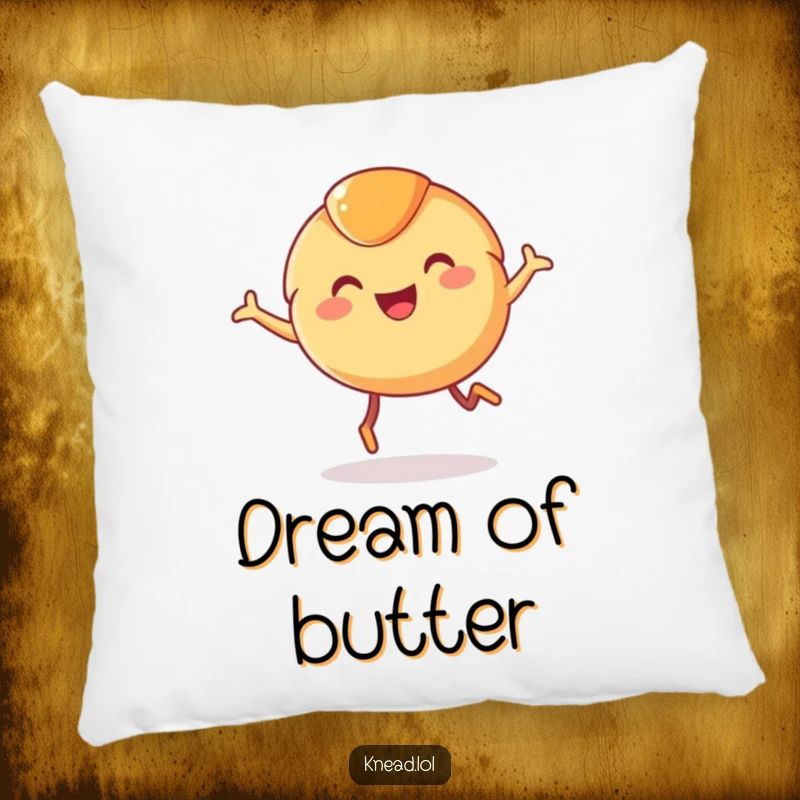 Funny Croissant Pillow showcasing a smiling croissant with tiny legs in a joyful leap, offering soft comfort and a hilarious pastry-themed statement.