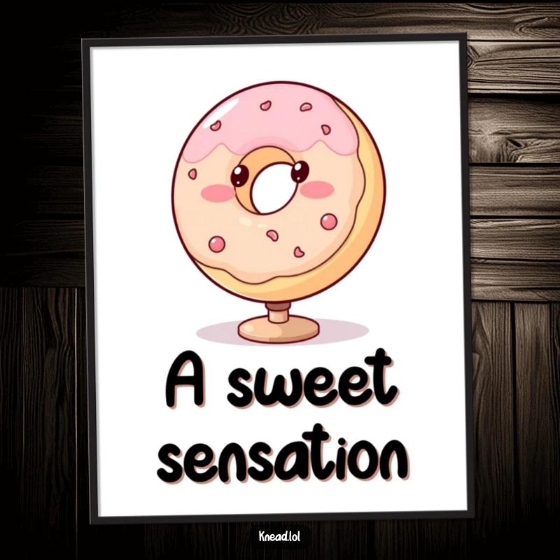 Funny donut digital art featuring a blushing, plump character spinning with dotted eyes, a sweet and downloadable illustration.
