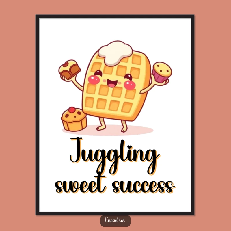 Funny Waffle Juggling Digital Art: Instant Breakfast Humor, Perfect Printable Gift!