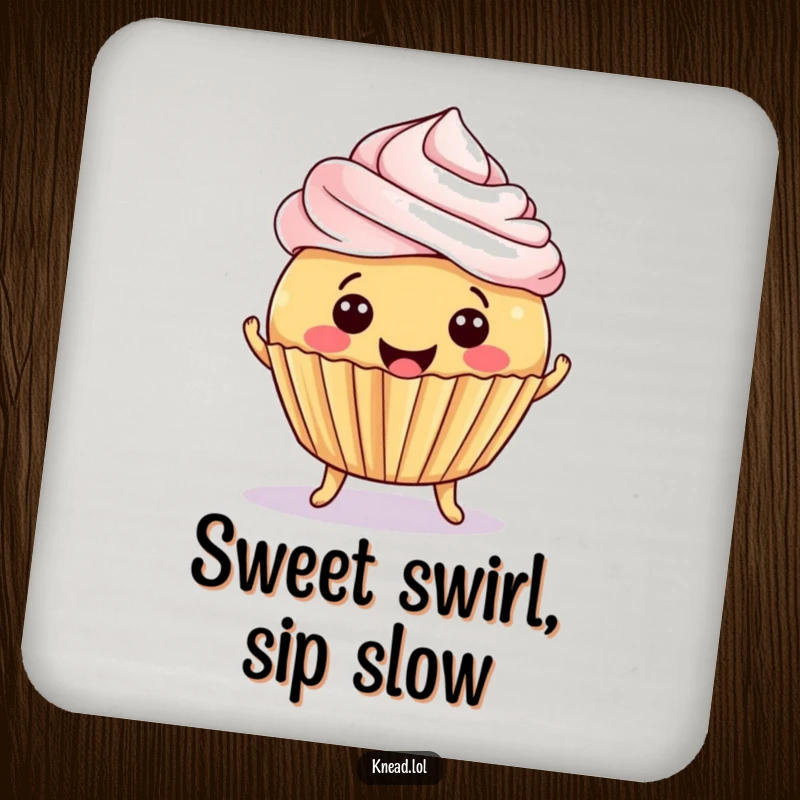 Funny Cupcake Jiggle Coaster featuring a smiling, round cupcake jiggling with delight, adding sweet humor to surface protection.