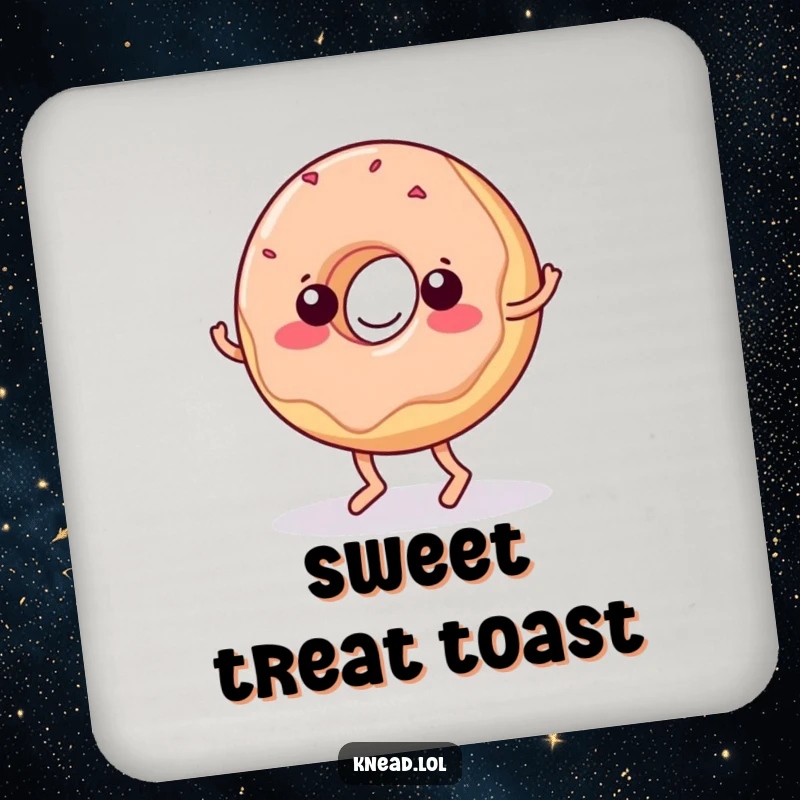 Funny Donut Coaster: Depicts a wiggling jelly donut with tiny feet doing a funny dance, adding sweet humor to surfaces.