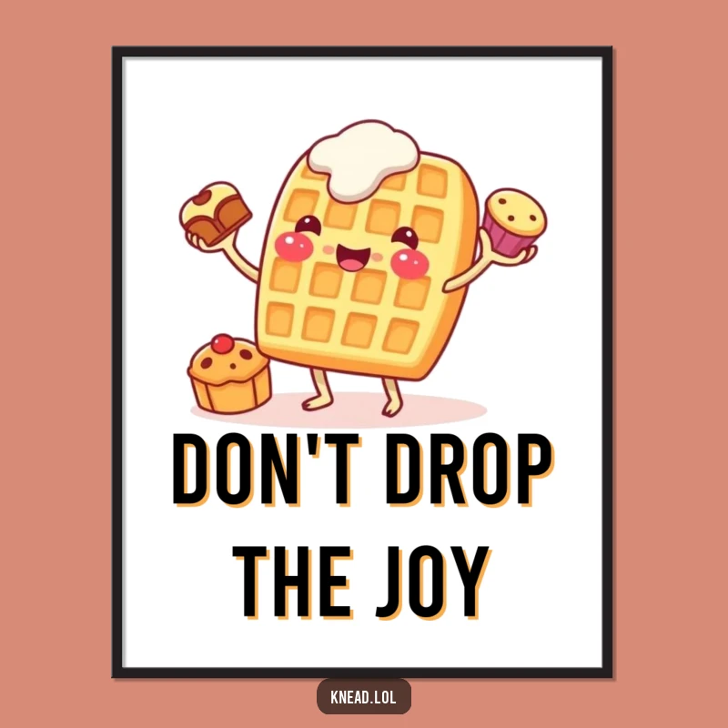 Funny Waffle Juggling Poster: Cheerful Art, Perfect Wall Decor Foodie Gift!