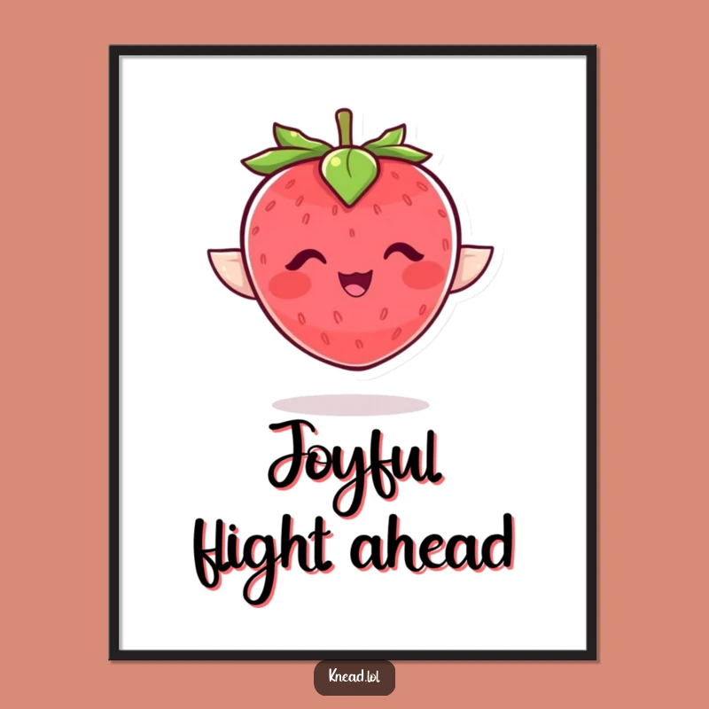 Funny Giggling Strawberry Poster - Joyful Fruit Character Art Print, Whimsical Funny Gift