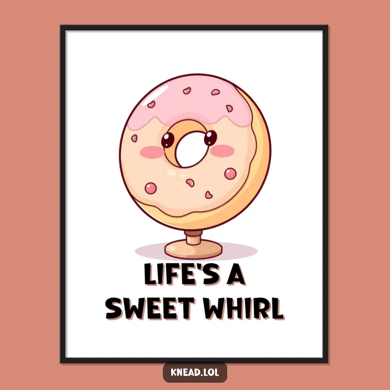 Funny Spinning Donut Poster - Blushing Treat Character Art, Whimsical Funny Gift
