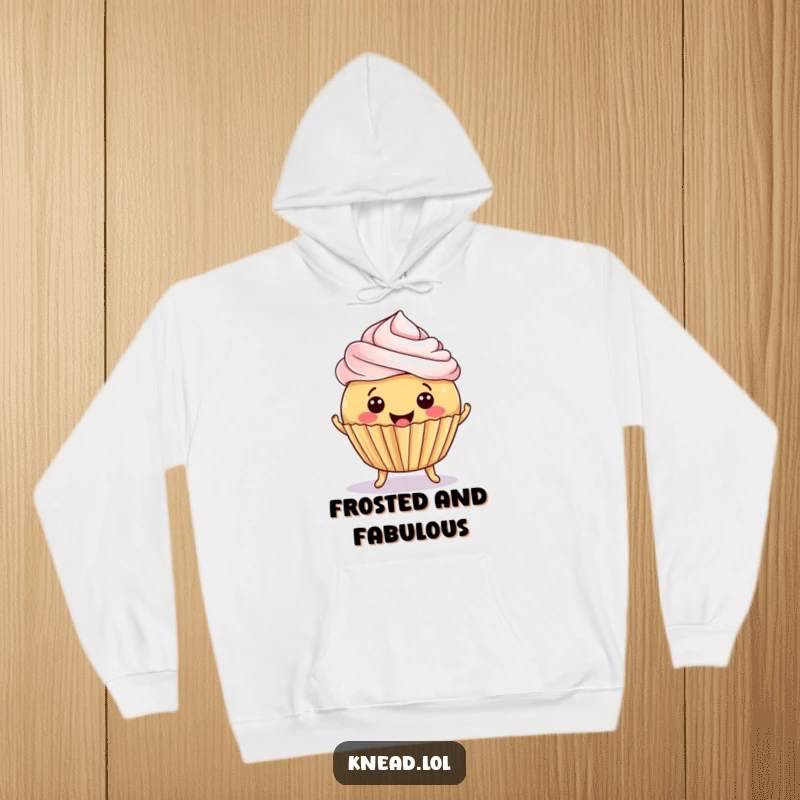Funny Cupcake Jiggle Hoodie featuring a smiling, round cupcake jiggling with delight, offering warm and sweet comfort with a humorous touch.