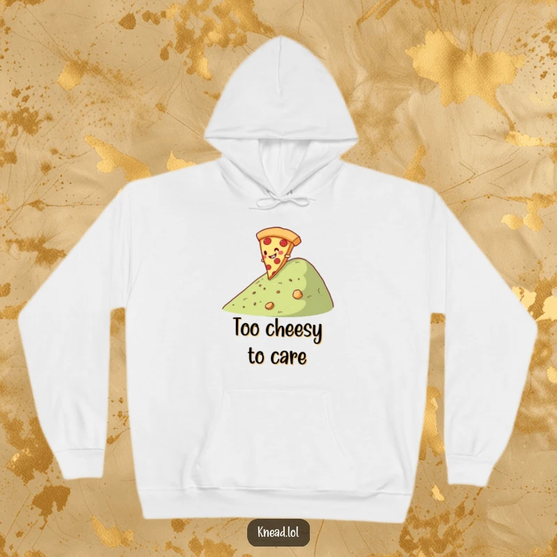 Funny Pizza Slice Hoodie featuring a giggling pizza slice character rolling down a hill, offering cozy warmth and humorous pizza charm.