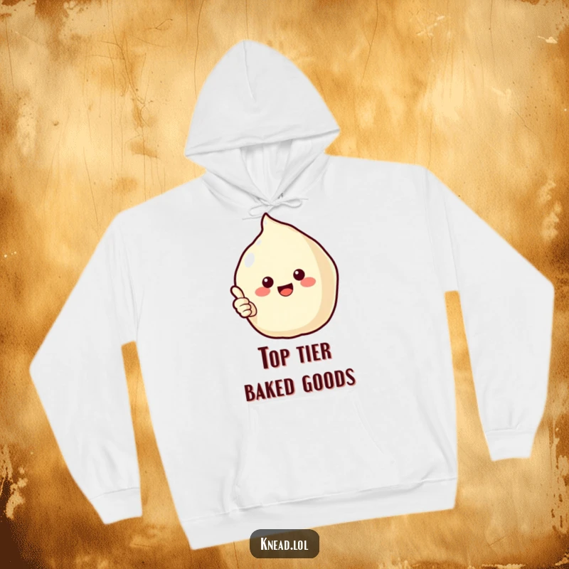 Funny Puffy Pastry Hoodie featuring a cheerful pastry giving a thumbs up, providing cozy warmth and hilarious baked-good humor.