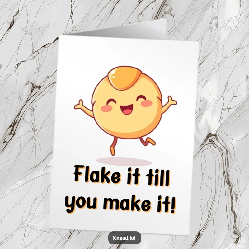 Funny Free Printable birthday card featuring a smiling croissant with legs leaping with joy, a delightful downloadable gift.