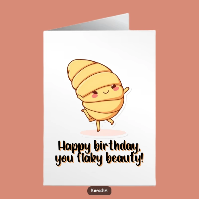 Free Printable Croissant Birthday Card: Cartwheeling Pastry Greeting for Fun Celebrations