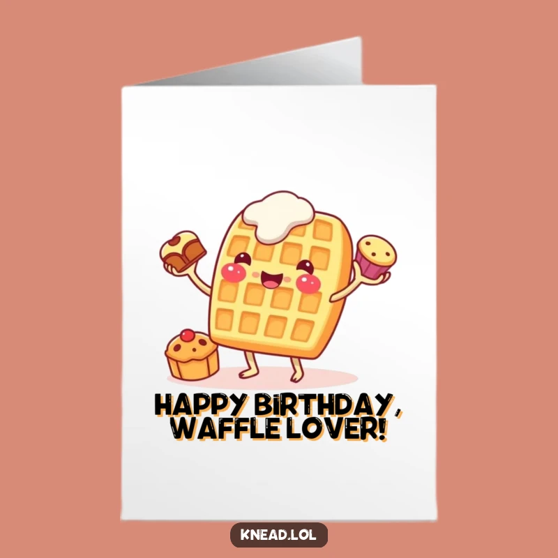 Free Printable Waffle Birthday Card: Funny Juggling Pastries Downloadable Gift