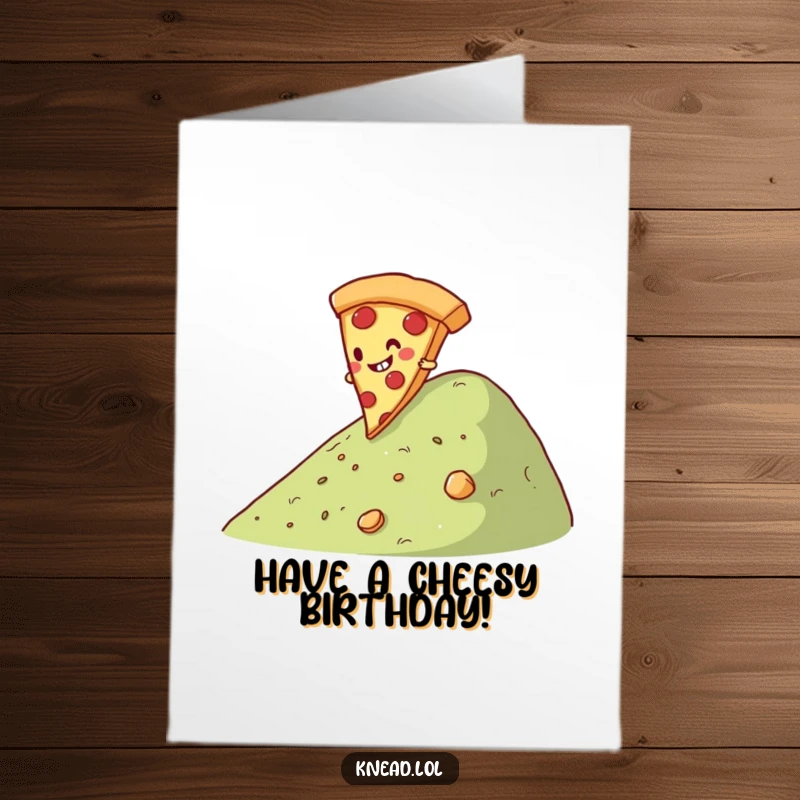 Funny Free Printable birthday card featuring a giggling slice of pizza rolling down a hill, a delightful downloadable gift.