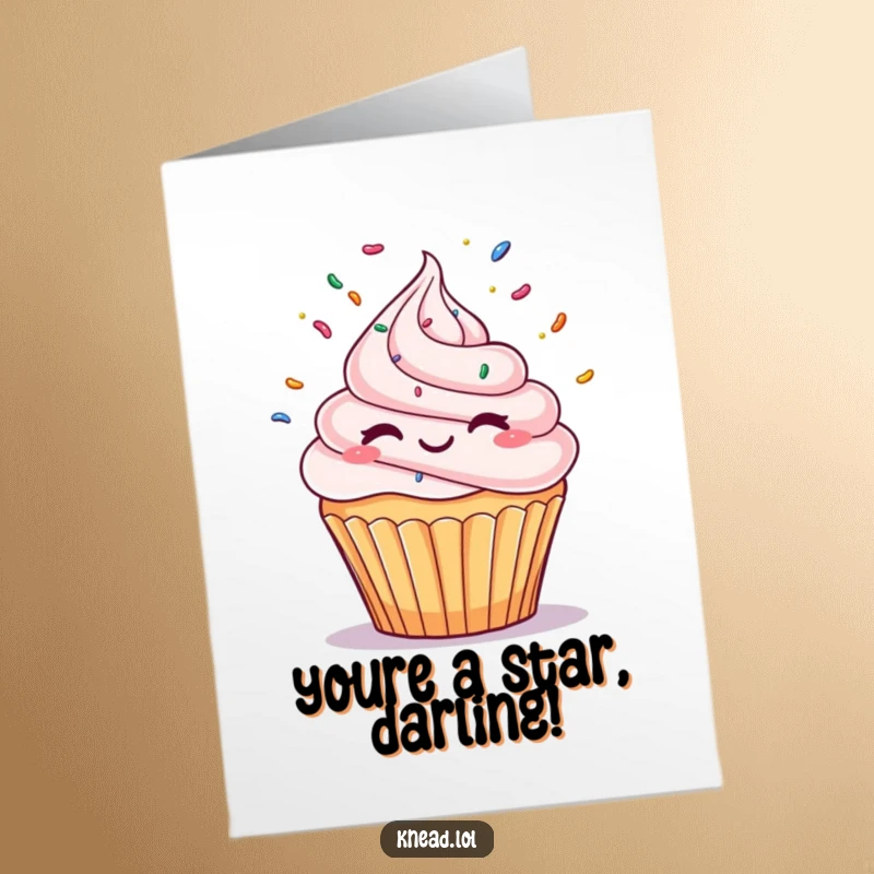 Funny Free Printable congratulations card showing a winking cupcake juggling colorful sprinkles, a cheerful downloadable greeting.