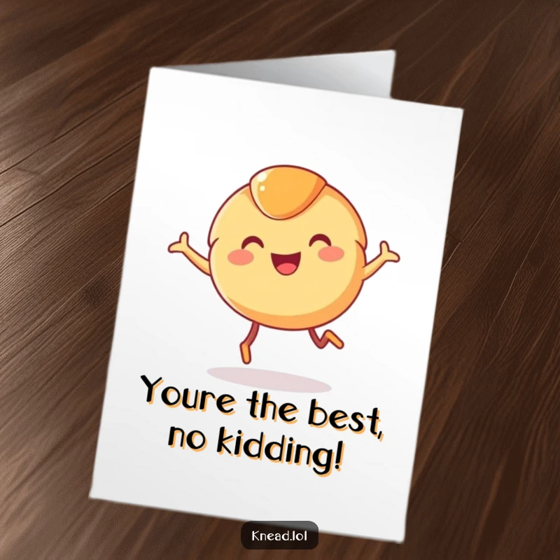 Funny Free Printable congratulations card showing a happy croissant mid-leap, a delightful downloadable greeting.