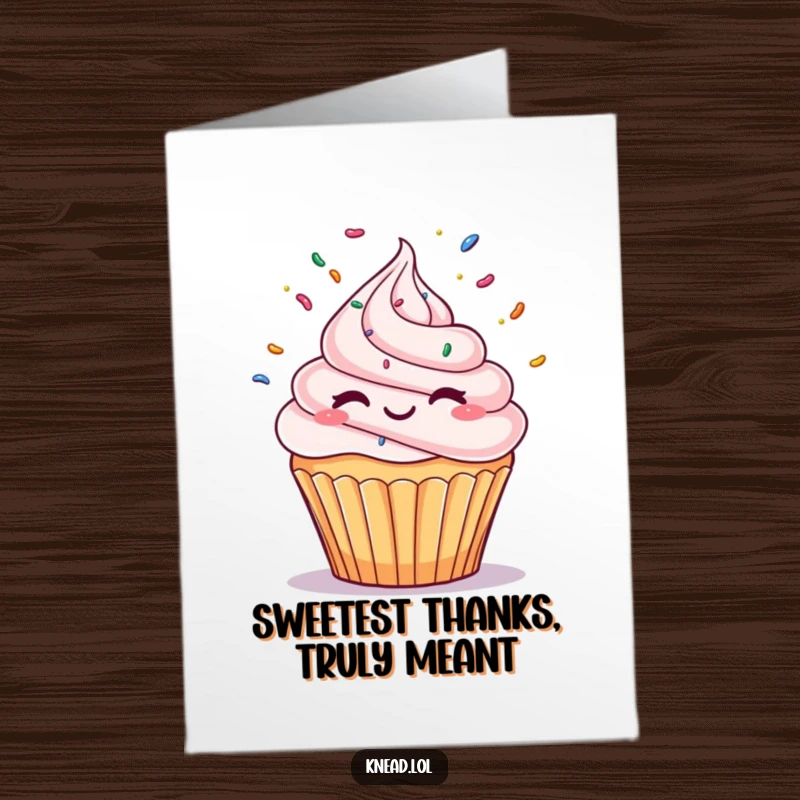Funny Free Printable thank you card with a winking cupcake juggling sprinkles, a delightful downloadable gift.