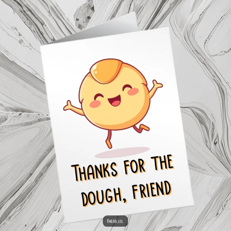 Funny Free Printable thank you card with a joyful, leaping croissant, a unique downloadable gift.