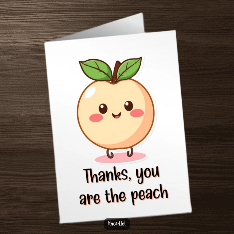 Funny Free Printable Thank You Card: A round, happy peach with eye spots, bouncing joyfully to express thanks.