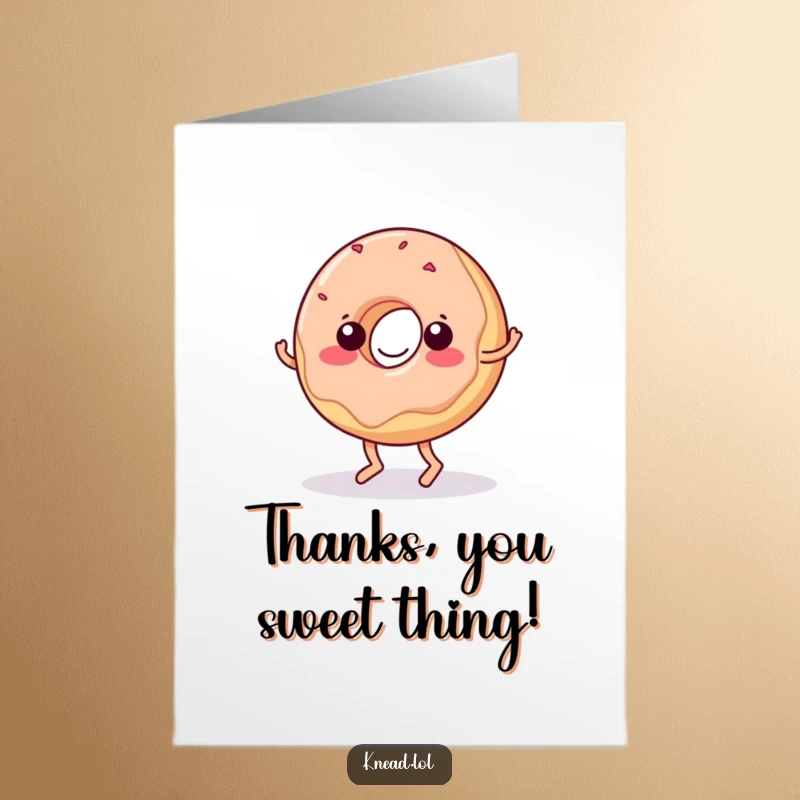 Funny Free Printable Thank You Card: A wiggling donut with little feet doing a funny dance, expressing thanks in the sweetest way.