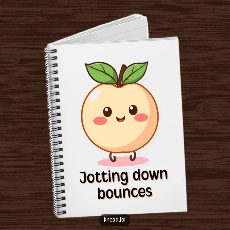 Funny Peach Bounce Notebook featuring a round, happy peach eagerly bouncing, ideal for note-taking with a fun and humorous twist.