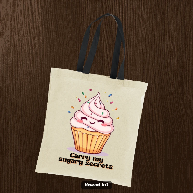 Funny Winking Cupcake Tote Bag with a cupcake character winking and juggling sprinkles, a practical and humorous accessory for dessert fans.