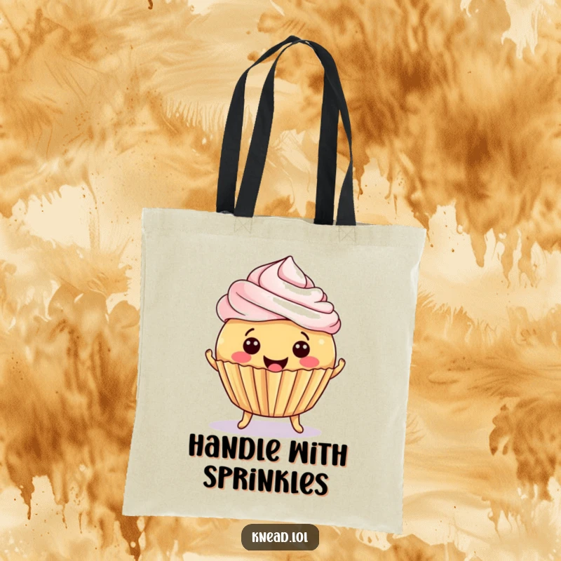 Funny Cupcake Jiggle Tote Bag with a smiling, round cupcake jiggling with delight, ideal for carrying items with sweet humor.