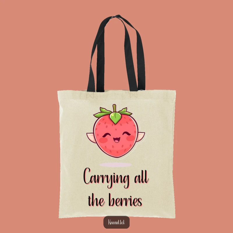 Funny Giggling Strawberry Tote Bag - Joyful Fruit Character Carry-All, Chic Funny Gift