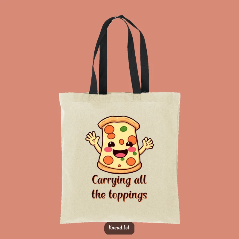 Funny Pizza Slice Tote Bag: Waving Character, Stylish & Practical Gift